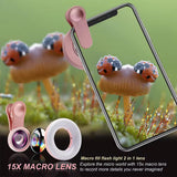Macro Fill Light with 15X Lens – Clip-On Phone Ring Light for Smartphone, Macro Lenses for iPhone & Samsung